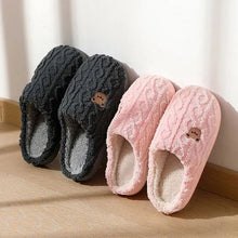 将图片加载到图库查看器,Winter Fluffy Shoes Women Cotton Slippers Cartoon Bear Thick Sole Warm Slides Men Female Couple House Indoor Plush Flat Shoes