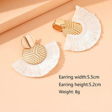 Load image into Gallery viewer, Bohemian Tassel Earrings – White Fringe Dangle Statement Jewelry for Women