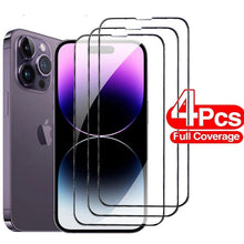 Load image into Gallery viewer, 4PCS Tempered Protective Glass For iPhone 14 13 12 11 Pro Max Mini Screen Protector On iPhone 14 Plus 11 X XR XS Max 6 7 8 Glass Military Grade Shockproof Anti Yellowing Screen Protector
