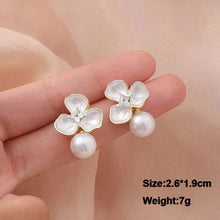 Load image into Gallery viewer, White Flower & Butterfly Dangle Earrings β Acrylic Pearl Heart Jewelry