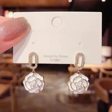 Load image into Gallery viewer, White Flower & Butterfly Dangle Earrings β Acrylic Pearl Heart Jewelry
