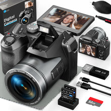 Load image into Gallery viewer, NBD 64MP Digital Camera for Photography, 4K Vlogging Camera with 3’’ Flip Screen,16X Digital Zoom,2 Batteries, 32GB TF Card
