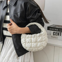 Load image into Gallery viewer, Fashion Mini Puffer Tote Bag Quilted Circle Phone Purse Elegant Purple Soft Nylon Padded Key Pouch Simple Trend Handbag