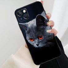 将图片加载到图库查看器,Beautiful Grey British Shorthair Cat Case For iPhone 12 13 Mini 13 11 12 14 Pro Max XS X XR 6S 7 8 Plus SE 2020 Silicone Cover Silicone Soft Black Moon Smooth Print Design