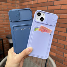 将图片加载到图库查看器,Lightweight Slide Camera Protection Card Holder Wallet Phone Case For iPhone 13 14 Pro Max 12 11 Soft Silicone Cover Soft Skin Silicone Cover Yellow Card Holder Sliding Camera Protection Cover For iPhone