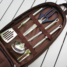 Load image into Gallery viewer, 7pcs Camping Kitchen Utensil Set with Carrying Bag BBQ Beach Hiking Travel Organizer Storage Pack Cook Gadgets Equipment Gear