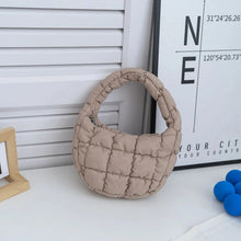 Load image into Gallery viewer, Fashion Mini Puffer Tote Bag Quilted Circle Phone Purse Elegant Purple Soft Nylon Padded Key Pouch Simple Trend Handbag