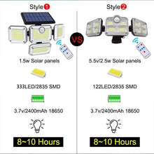 Load image into Gallery viewer, 122/333 LED Solar Motion Sensor Lights – IP65 Waterproof Outdoor Wall Lamp with 3 Modes for Garage, Yard & Corridor