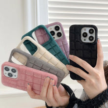 Load image into Gallery viewer, Fashion Fur Winter Warm Plush Square Lattice Solid Color Phone Case For iPhone 14 13 12 11 Pro Max Plus Fluffy Back Cover Case Silicon Soft Fluffy Furry Shockproof Protective Phone Case for iPhone