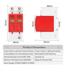 Load image into Gallery viewer, 2P DC SPD Surge Protective Device 500V 800V 1000V 20KA 30KA 40KA 60KA Voltage Protector Solar PV Photovoltaic Lightning Arrester