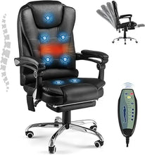 Load image into Gallery viewer, Office Chair with 7 Point Vibrating Massage&Heat Functions, Ergonomic Recliner Chair w/Footrest PU Leather Wide Computer Desk Ch