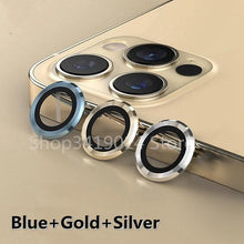 Load image into Gallery viewer, Camera Lens Ring For iPhone 13 14 12 Pro Max Mini Full Cover Metal Ring Tempered Glass On iPhone13pro Back Screen Protector Camera Tempered Glass Protective Film Aluminum Alloy Camera Lens Cover