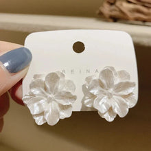 Load image into Gallery viewer, White Flower & Butterfly Dangle Earrings β Acrylic Pearl Heart Jewelry