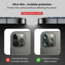 Load image into Gallery viewer, 3PCS Lens Protective Glass For iPhone 14 Pro Max 13 12 11 Pro Max Camera Protector for iPhone 13 12 14 Plus 14 pro Lens Glass Premium Tempered Glass Circle Film