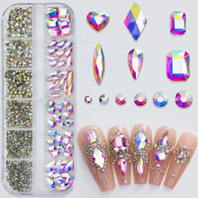 Load image into Gallery viewer, 2400+ Shiny Clear Crystal Nail Rhinestones - Mixed Sizes & Shapes Flatback Gems