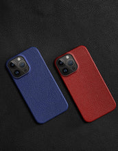 Load image into Gallery viewer, Genuine Leather Phone Case for iPhone 13 14 Pro Max 12 Mini 12 Pro Max Back Cover Neon Orange Silicone Phone Cover Wireless Charging Compatible Shockproof Protective Case for iPhone