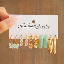 Load image into Gallery viewer, Gold Butterfly & Heart Dangle Earrings Set – Acrylic Drop Jewelry for Women