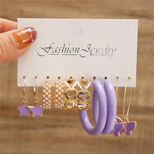 Load image into Gallery viewer, Gold Butterfly & Heart Dangle Earrings Set – Acrylic Drop Jewelry for Women