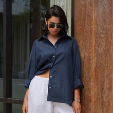Load image into Gallery viewer, Women’s 100% Cotton Casual Shirt – Spring Summer Loose Fit Button-Down Cardigan Blouse, Solid Color Lightweight Top
