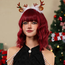 将图片加载到图库查看器,Short Wavy Wine Red Synthetic Wigs for Women Curly Lolita Wigs With Bangs Shoulder Length Wigs Natural Looking Daily Cosplay