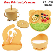 Load image into Gallery viewer, Baby Feeding Plate Set Suction Bowl Silicone Tableware 6PCS