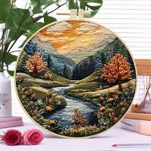 Load image into Gallery viewer, Beginners Hand Embroidery Kit - Mountain & Moon Landscape with Fabric & Threads