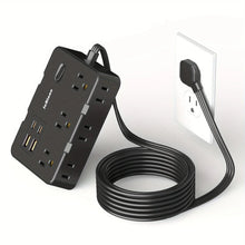 Load image into Gallery viewer, Ultra-Thin Surge Protector Power Strip — 6 Outlets + 4 USB Ports, 5ft Extension Cord | Flat Plug Wall Mount Adapter for Home & Office