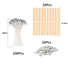 Load image into Gallery viewer, 120Pcs Waxed Cotton Candle Wicks with Metal Stand β Smokeless Pre-Waxed Wick Set for DIY Candle Making, Soy & Paraffin Wax Supplies