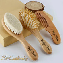 Load image into Gallery viewer, Personalized Wooden Baby Brush – Custom Name Wool Comb for Kids