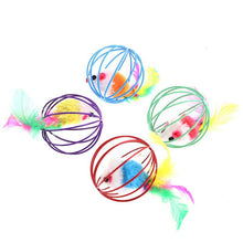 Load image into Gallery viewer, 1 Pcs Cat Toy Stick Feather Wand with Bell Mouse Cage Toys Plastic Artificial Colorful Cat Teaser Toy Pet Supplies Random Color Hollow Balls with Feather Tail Kitten Chase Pounce Toy Cat Feather Toy