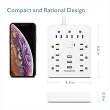 Load image into Gallery viewer, Power Strip with Surge Protector – 9 AC Outlets & 3 USB Ports, 5ft Extension Cord, Quick Charge, UL Certified Power Outlet for Home & Office (White)