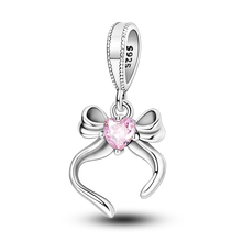 Load image into Gallery viewer, 925 Sterling Silver Pink Butterfly & Luminous Firefly Charm – Dangle Bead for Bracelet or Necklace | Elegant DIY Jewelry Gift for Women