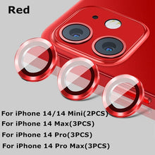 Load image into Gallery viewer, 9H Tempered Glass Camera Cover Screen Protector Metal Ring Decoration Accessories For iPhone 14 13 Pro Max Metal Camera Lens Ring Glass Camera Lens Protectors for iPhone 14 13mini 13pro 14plus 14pro Camera Film