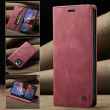 Load image into Gallery viewer, Vintage Wallet Case Card Holder Kickstand Built-in Magnetic Flip Leather Case for iPhone Leather Cases for iPhone 14 13 12 11 Pro Max Mini XR XS Max 8 7 6s Plus Wallet Flip Cover