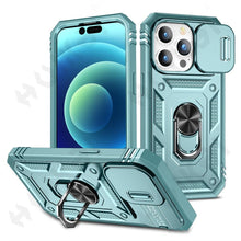 Load image into Gallery viewer, Screen Protector And Kickstand Heavy Duty Protection Shockproof Case for iPhone Slide Camera Case For iPhone 14 Pro Max 14 Plus 13 Pro 12 Build in 360 Degree Rotate Kickstand iPhone Cases