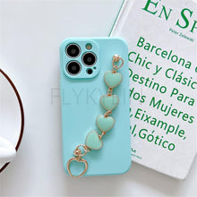 Load image into Gallery viewer, Soft Silicone Love Heart Chain Luxury Soft Flexible with Love Heart Chain Bracelet Hand Strap Girly Women Protective Cover for iPhone Wrist Bracelet Phone Case For iPhone 12 13 14 Pro Max Mini 11 Pro Max X XS Max XR 7 8 Plus