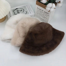 将图片加载到图库查看器,Fluffy Fur Fisherman Hat For Women Winter Plush Ear Protection Cap Windproof Warm Female Panama Caps Solid Fashion Bucket Hat