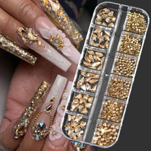 Load image into Gallery viewer, 12 Grids Mixed Nail Rhinestones - SS6-SS30 Flat-Back Glass Gems for Nail Art
