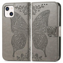 Load image into Gallery viewer, Luxury Pink Butterfly Flower Wallet Flip Case For iPhone 14 Pro Max 13 12 Classic Simple Leather Wallet Case with Card Holder Kickstand Wrist Strap Flip Cover for iPhone