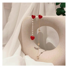 Load image into Gallery viewer, Korean Black Heart Dangle Earrings โ Asymmetric Love Drop Jewelry