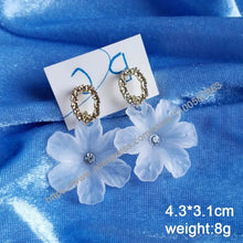 Load image into Gallery viewer, White Flower & Butterfly Dangle Earrings β Acrylic Pearl Heart Jewelry