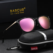 Load image into Gallery viewer, BARCUR Retro Circular Polarized Sunglasses for Women β Fashion Travel UV400 Protection TAC Lens β Durable Comfortable Plastic Titanium Frame Stylish Summer Eyewear β Trendy Mirror Lens Gift Box Included