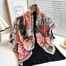 Load image into Gallery viewer, 90x90cm Square Silk-Feel Scarf – Luxury Women’s Shawl & Head Wrap