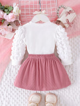 Load image into Gallery viewer, 2PCS Winter Outfit for Girls – Cute Bubble Sleeve Top & Pink Skirt Set