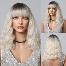 将图片加载到图库查看器,Short Wavy Wine Red Synthetic Wigs for Women Curly Lolita Wigs With Bangs Shoulder Length Wigs Natural Looking Daily Cosplay
