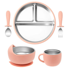 Load image into Gallery viewer, Stainless Steel Baby Feeding Set with Silicone Sucker