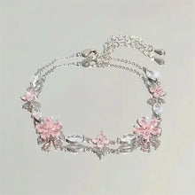 将图片加载到图库查看器,Shiny Pink Crystal Cherry Blossom Bracelets For Women Girls Sweet Moon Bow Flowers Zircon Bracelet Party Aesthetic Jewelry