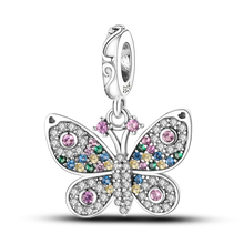 Load image into Gallery viewer, 925 Sterling Silver Pink Butterfly & Luminous Firefly Charm – Dangle Bead for Bracelet or Necklace | Elegant DIY Jewelry Gift for Women