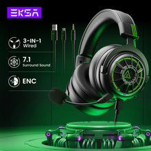 Load image into Gallery viewer, EKSA E5000 Pro Gaming Headphones for PC/PS4/Xbox/Switch, 7.1 Wired Headset Gamer with ENC Mic, USB/Type C/3.5mm Detachable Cable