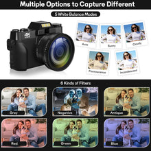 Load image into Gallery viewer, Compact Digital Photography Camera 4K WIFI Webcam Retro Vlog Recorder YouTube 64MP Camcorder 3 Inch Flip Screen Wide Angle Lens
